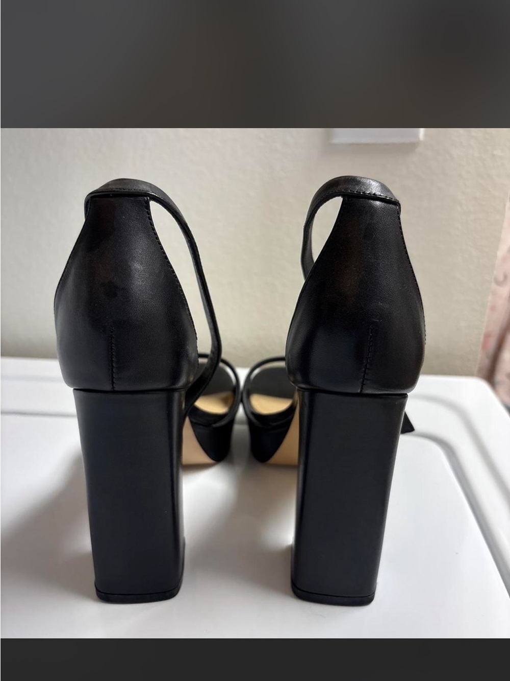 Steve Madden Black Platform Block Heels with Ankle Strap - Picture 4 of 4